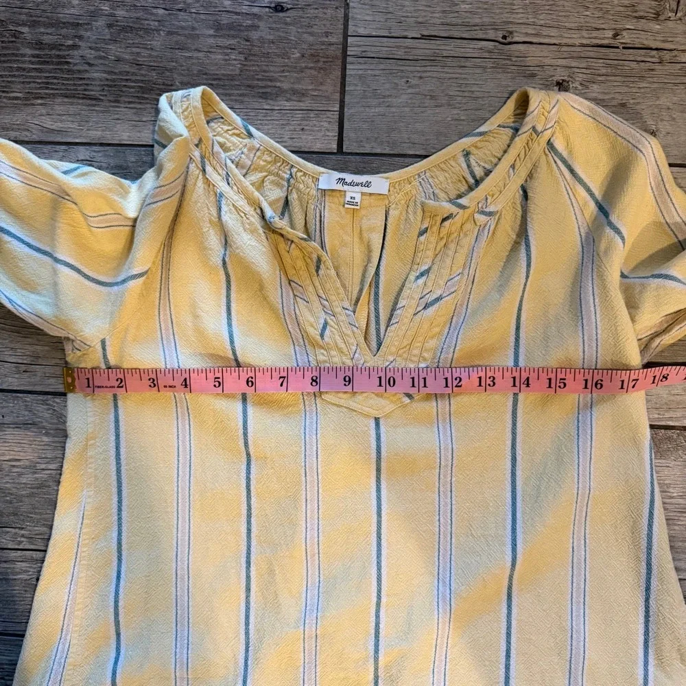Madewell Yellow Striped Linen Blend Tunic Shirt Top Women's XS Split Back Ties